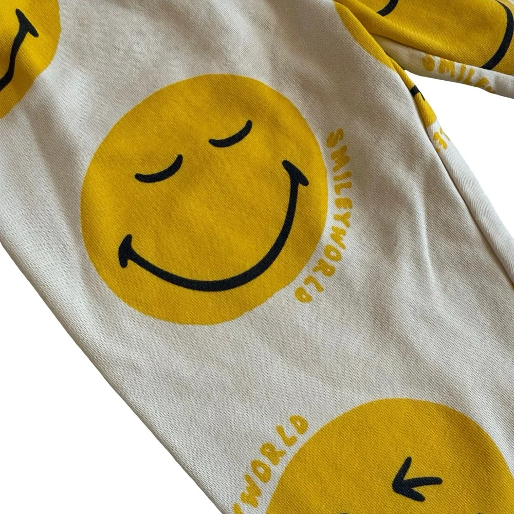 H&M SmileyWorld Joggers Off-White Yellow Smiley Face Kids 3-4T